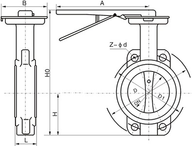 D371F-16P/150LB中线软密封蝶阀结构示意图