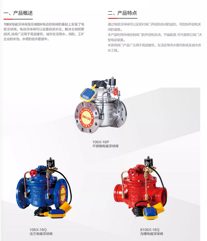 8109X-16Q沟槽卡箍多功能双保险液压控电动电磁浮球阀特点说明书