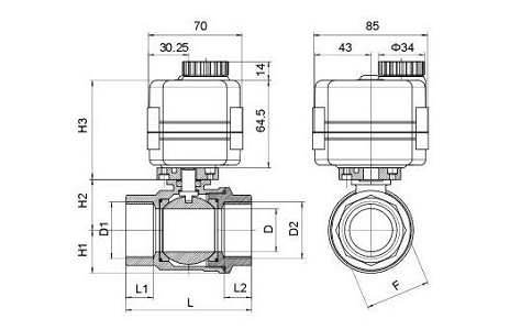 电动内螺纹球阀Q911F-16P尺寸结构图