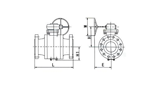 蜗轮法兰全焊接球阀Q341F-16C尺寸结构图解